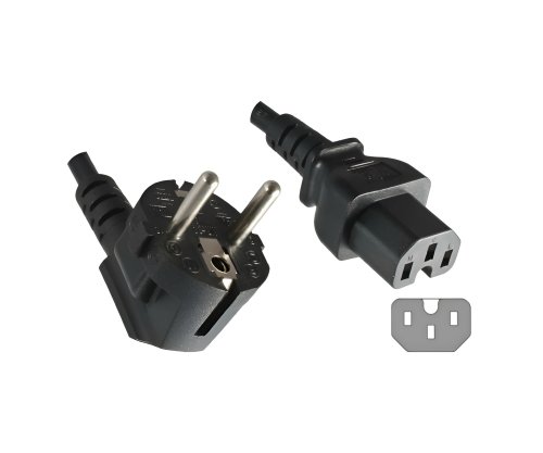 CEE 7/7 90° võrgukaabel CEE 7/7 90° kuumale seadmepistikule C15, 1mm², VDE, must, pikkus 5.00m